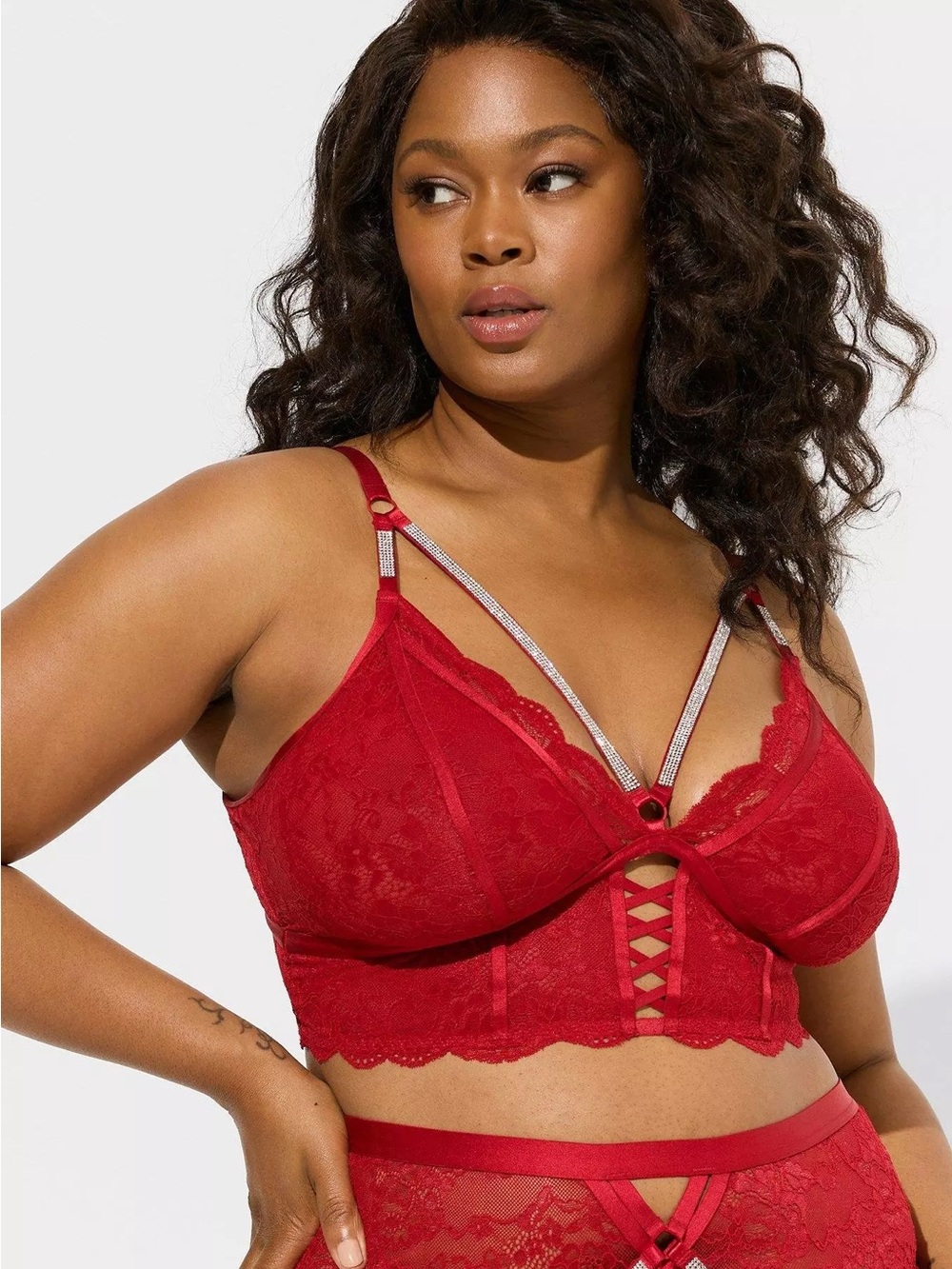 Torrid Diamante Lace Strappy Bralette in Jester Red Size 1X NEW